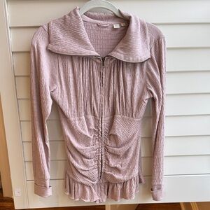 Anthropologie | Eloise | Blouse Corset Zip Front Collared Ruched Jacket Pink | S